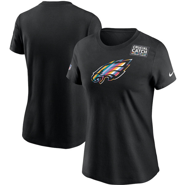 Women's Philadelphia Eagles Black NFL 2020 Sideline Crucial Catch Performance T-Shirt(Run Small)